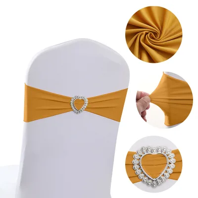Chair Back Heart-Shaped Elastic Ring Banquet Chair Cover Decoration No-Tie Ribbon Wedding Strap Polyester 13cm X 35cm