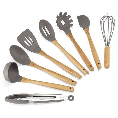 BPA Free Reusable Nonstick 9pcs Silicone Cooking Tool Set With Wood Handle and Storage Box Kitchen Accessories Utensil