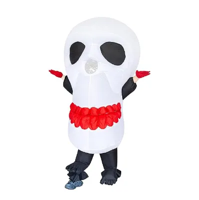 Halloween Party Gear Spooky Skull Inflatable Costume for Adults Blow up Giant Skeleton Head Outfit with Fan, Viewing Window