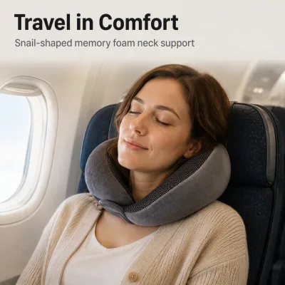 Memory Foam Travel Neck Pillow Snail U Shape Plush Velvet Breathable Mesh Adjustable Cushion Airplane Car Office Multi Color