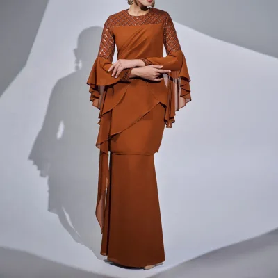 Eid Islamic Malaysian Women Luxury Indonesia BajuKurung Lace Embroideries Modest Dress Customization Female Muslim Clothing