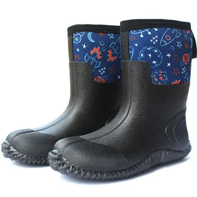 Outdoor Fashion Custom Adult Neoprene Rain Boots Men High Cut Warm Scrub Rubber Hiking Hunting Boots