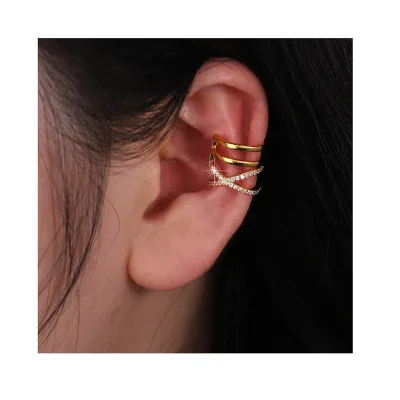 Non-pierced Double-layered Crossed Ear Cuff Stacked Ear Bone Clips Zircon Brass 18k Gold Plated Earrings for Women