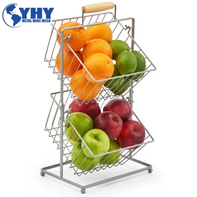 SS304 Stainless Steel Wire Storage Basket Fruit Vegetable Kitchen Organizer With Handle Custom Size