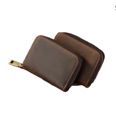 Business Card Holder Wallet Women/men Bank/ID/Credit Card Holder 10 Bits Card Wallet Crazy Horse Leather Protect Case Coin Purse