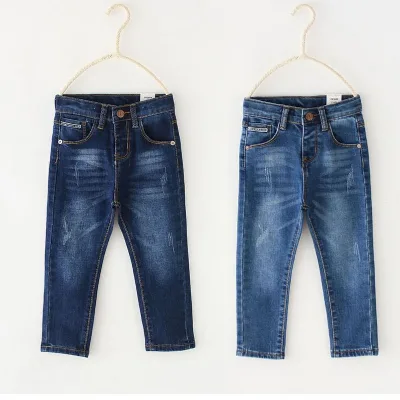Wholesale Autumn Kids Boutique Clothing Full Length Washed Denim Pant Boys Jeans
