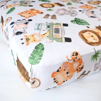 Super Soft Custom Printed Cartoon Digital Printing 95%Bamboo 5% Spandex Baby Cribs Sheets