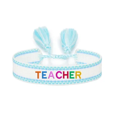 High Quality TEACHER Day Letter Logo Weave Embroidery Charm Fabric Friendship Woven Bracelet