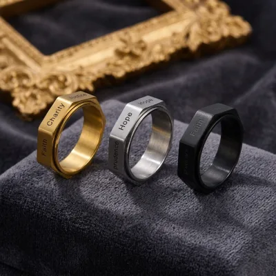 Trendy Rotating Spinner Ring Men Stainless Steel Seven Angle Fashion Cool Finger Band Unique Men Ring Wholesale Jewelry Gift