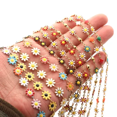 Wholesale Colorful Cheap Oil-drop Small Daisy Chain Black Mui Colors Daisy Stainless Steel Chain for Make Necklace Bracelet