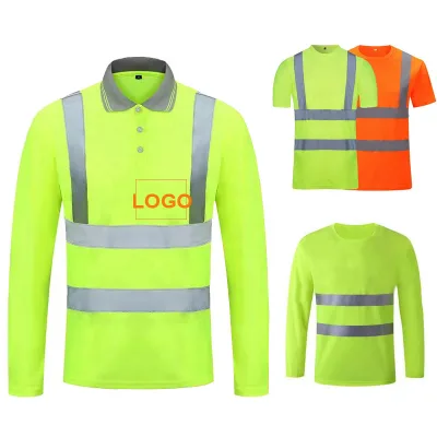 Construction Engineer Safety Long Sleeve T Shirts Class 3 High Visibility Safety Shirt Work T Shirt Green