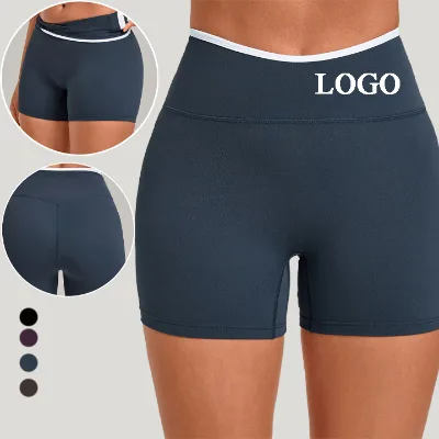High Waist Second Skin Women Workout Shorts Quick Dry Hip Lift Inside Pocket Yoga Shorts Color Blocking Crotchless Yoga Shorts