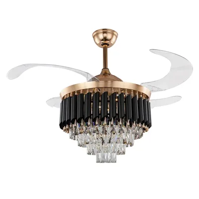 Ceiling Fan 42 Inch Crystal Retractable Ceiling Fan with Light and Remote Control for Living Room