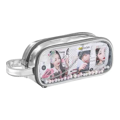 Large Capacity PVC Transparent Plastic Girl INS Pencil Case Student Stationery Bag with Insanely Great Storage Space