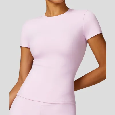 Lightweight Slim Fit Neck Soft Breathable Short Sleeve High Stretch Sports T-Shirt for Outdoor Running Yoga Top Soft Tops