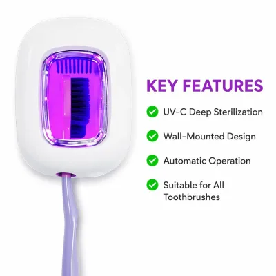 New Arrivals ABS Plastic Toothbrush Disinfection Sterilizer Storage Box UVC Sanitizer Built-in Battery Automatic 5-Minute