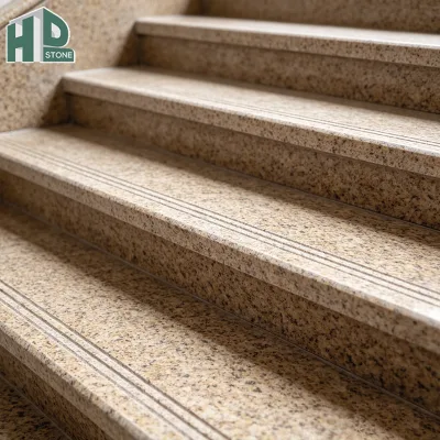 Factory High Hardness Size Flamed G682 Yellow Rust Natural Stone Anti-slip Granite Stair Treads for Exterior Outdoor Steps