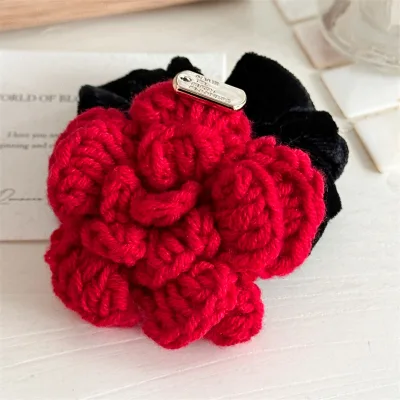 Popular Korean women's floral elastic hairbands, solid color hairbands, and hair accessories for ponytail styling.