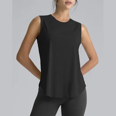 Women's Loose Fit Summer Sleeveless Casual Breathable Spandex/Cotton Knitted Workout Solid Customized logo Oversized Shirts