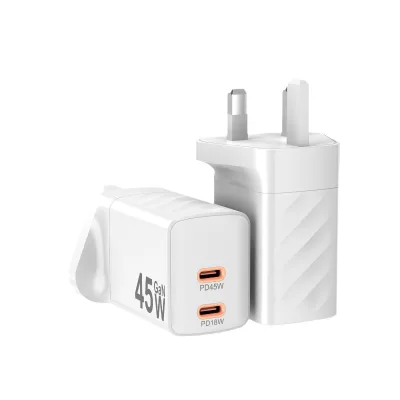 LKL UK AU EU Plug 45W USB C GaN Charger, 2 Ports PD Fast Charger Supports Super Fast Charging Universal Compatibility