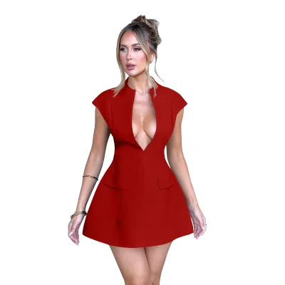 New Women's Sexy Deep V Neck Cap Sleeve A-line Mini Club Party Dress