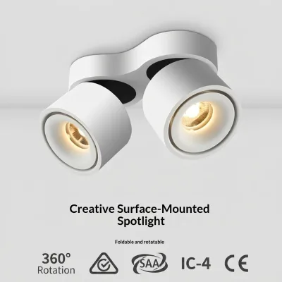 Restaurant Modern Minimalist Foldable Double-head Surface-mounted COB Light Source High CRI 90 360° Rotatable Gimbal Downlight