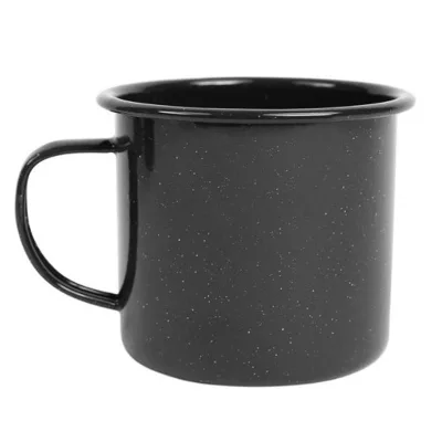 12 oz enamel black campfire mug with custom logo