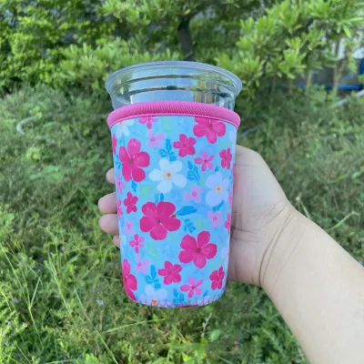 Sublimation Custom Design Cold Coffee Cooler Reusable Coffee Sleeve Logo Rubber Foam Cup Holder Cup Sleeve with Handle Cup Bag