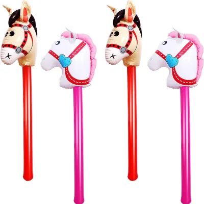 New PVC Inflatable Folding Two-Color Horse Head Stick 100cm Children's Toy Animal Shape Long Stick