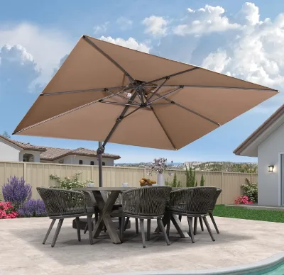 10x13FT Cantilever Outdoor Patio Umbrellas, Double Top Large Rectangle Umbrella, 360° Rotation Offset Outdoor Sun Shade Umbrella