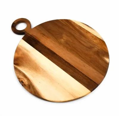 Country-Style Eco Friendly Non-Slip Wood Chopping Board Round Wood Cutting Board with Handle