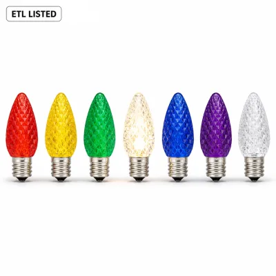 Commercial Grade C9 Faceted LED Bulbs, E17 Base, SMD, 2700K Warm White Multicolor, 120V, 25pcs/Box 500pcs/Carton, ETL Listed