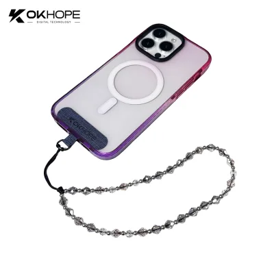 OK HOPE Short Trendy 40cm Pink Purple Rhombus Crystal Beaded Mobile Phone Strap Lanyard