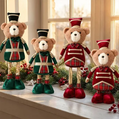 Cute Soft Adjustable Telescopic Eco-friendly Handmade Stuffed Christmas Bear Doll Tabletop Decor