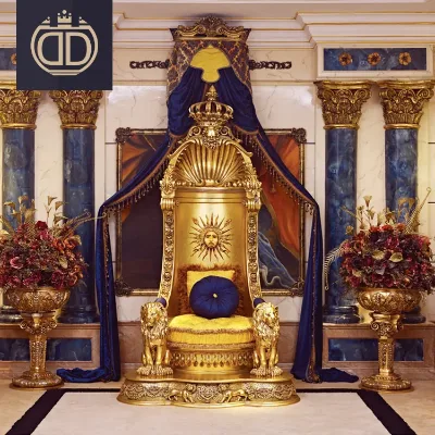 Wholesale Thrown Noble Wedding Events Royal Gold king Throne Chairs Luxury High Back Carved Classic