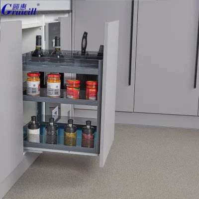 Multifunctional Pull Out Glass Kitchen Accessories Rack Soft Close Cabinet Storage Organizer Countertop Seasoning Basket