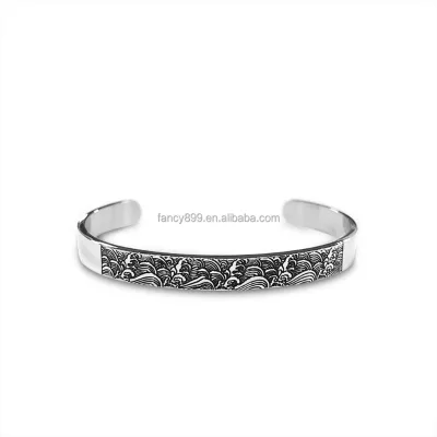 Fashion Sea Wave Cuff Bracelet Stainless Steel Cuff Bracelet for Men Boyfriend Father Brother Husband