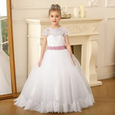 New Style Flower Girl Dress Flutter Sleeve Flutter Flowers Wedding Ball Gown Christmas Evening Pageant