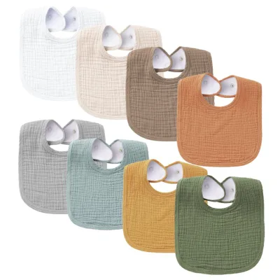Customized Hot Sale Super Soft Baby Cotton Bibs Pure Color Six Layer Gauze U-Shaped Cotton Baby Bandana Drool Bibs