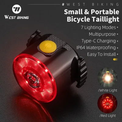WEST BIKING Colorful Lights Front and Back Set Waterproof Rechargeable Adjustable Intelligent Mountain Bicycle Light Taillight