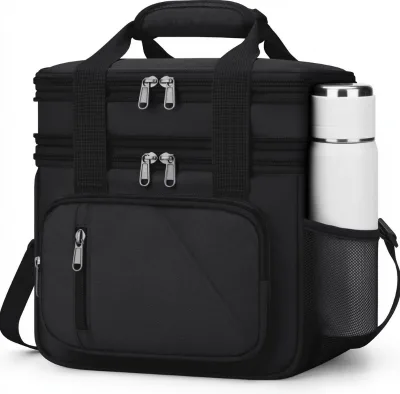 Cool Insulated Lunch Bag Box Double Deck Leakproof Adjustable Strap Lightweight Polyester Unisex Work Travel Camping