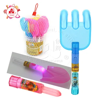 LED luminous beach tool sand shovel toy with Lipstick toy lollipop hard candy
