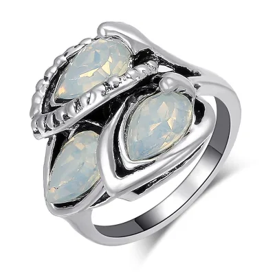 Vintage Flower Design Finger Rings for Women Inlaid Sky Opal Aesthetic Jewelry Party Ring Surprise Gift