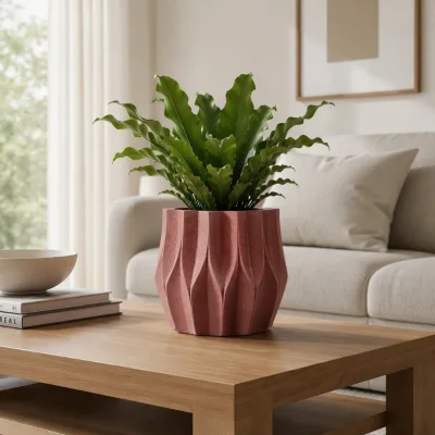 Modern Faceted Geometric Cement Planter Flower Pot with Drainage Hole for Indoor Plant Display