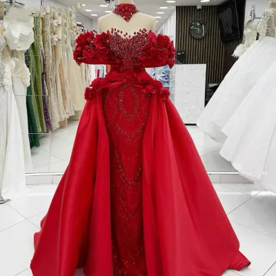 S3530L  New Fashion Heavy-duty Lace Burgundy Red Rhinestones Slim-fit Mermaid for Banquets and Parties Bridesmaid Dress