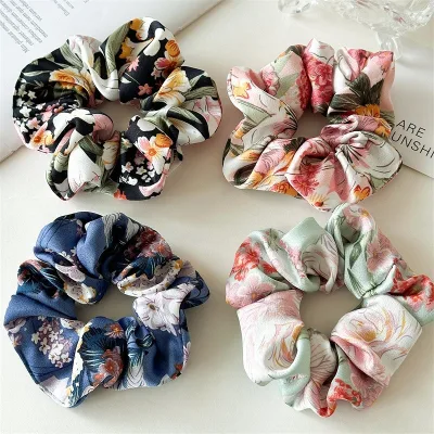 Wholesale Floral Printed Fabric Hair Scrunchies Spring and Summer Elastic Hair Ties for Women
