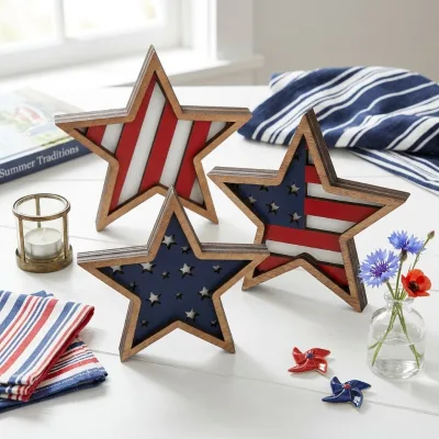 Cross-border Bestseller Independence Day Pentagram Ornaments American Flag Home Desktop Decorations 3-piece Set Party Gathering