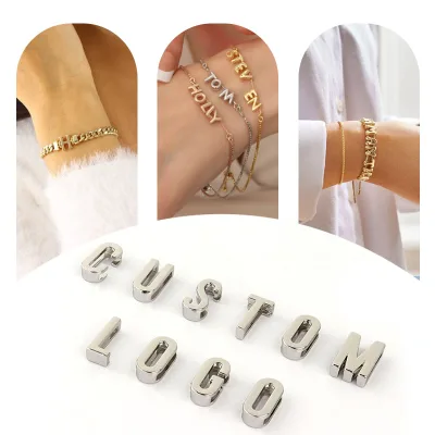 DIY Custom Slider for Designer Jewelry Making Initial Wristband Bracelet Plated Alloy Slide Letter Pendants Unisex Children