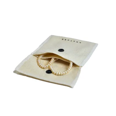 Custom Printing Natural Cotton Canvas Envelope Button Jewelry Necklace Bracelet Dust Pouch with Divider