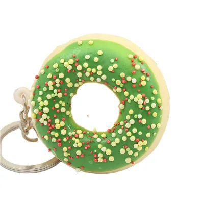 Selling Cute 3D Soft PVC Donut Key Ring Pendant Car Bag Accessories Donut Key Ring Faker Food Key Chain Gift